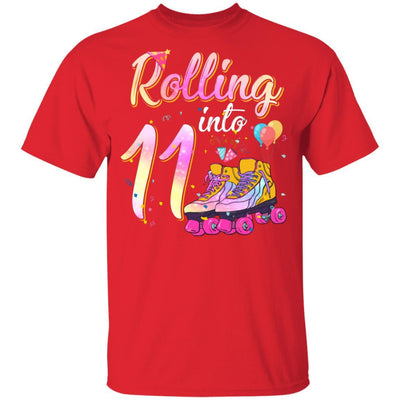 11 Years Old Birthday Girls Roller Skates 80's 11th Birthday Youth-Youth Shirt-Youth T-Shirt-Red
