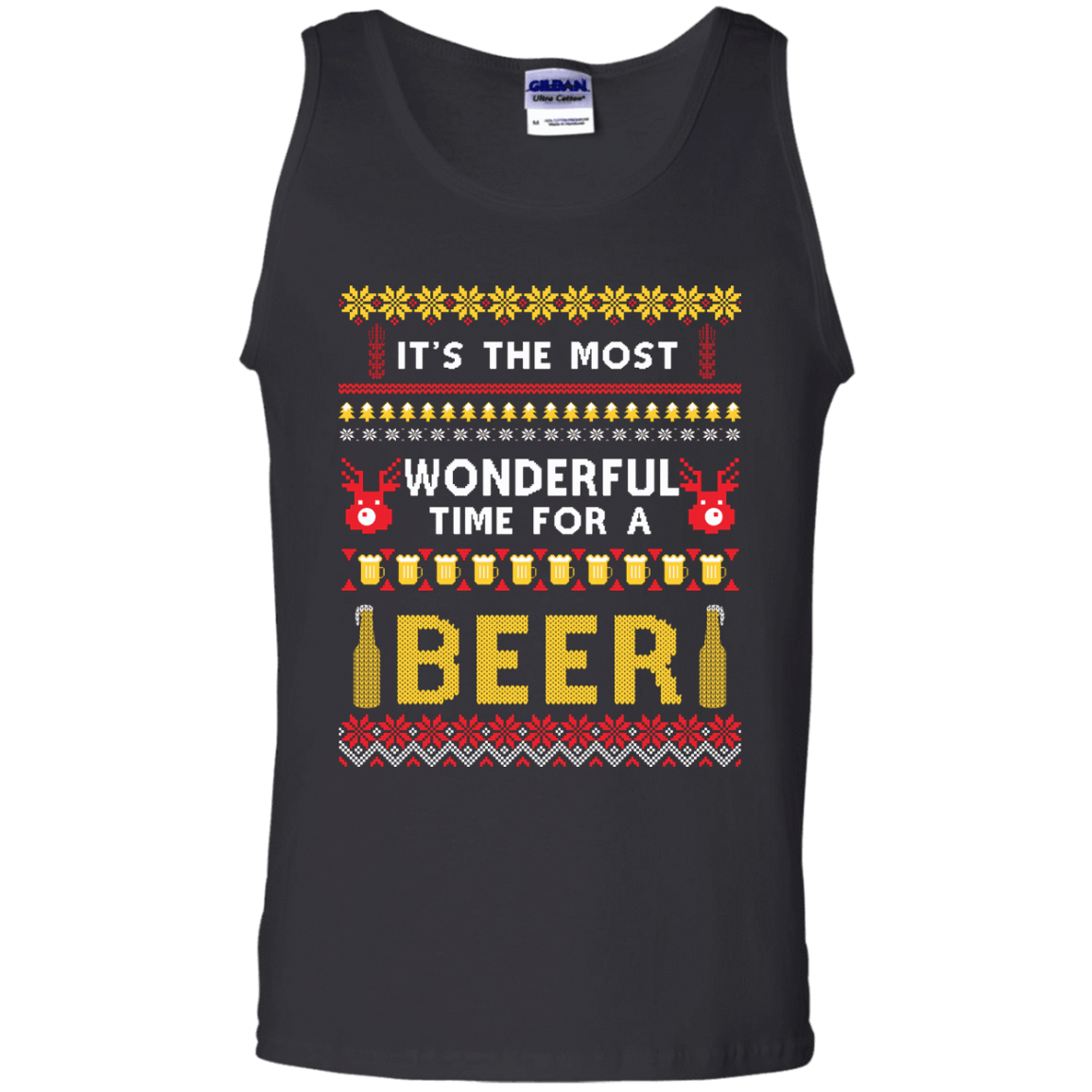 It's The Most Wonderful Time For A Beer Ugly Sweater-T-Shirt & Hoodie-Unisex Tank-Black