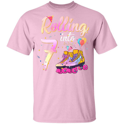7 Years Old Birthday Girls Roller Skates 80's 7th Birthday Youth-Youth Shirt-Youth T-Shirt-Light Pink