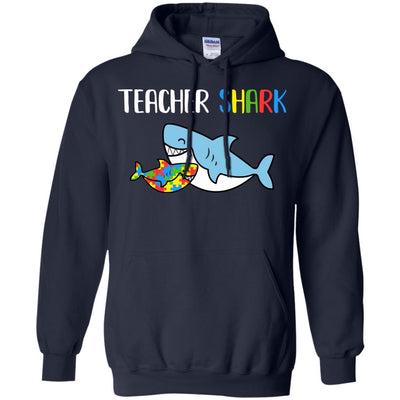 Teacher Shark Support Autism Awareness For Child-T-Shirt & Hoodie-Pullover Hoodie-Navy