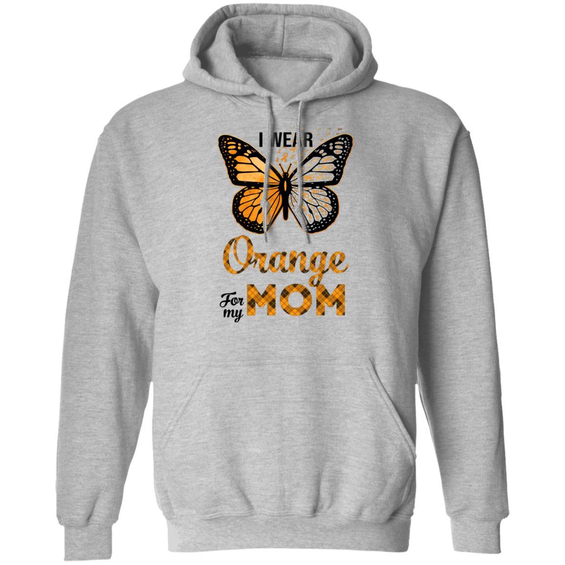 I Wear Orange For My Mom Butterfly Leukemia MS Awareness-T-Shirt & Hoodie-Pullover Hoodie-Sport Grey