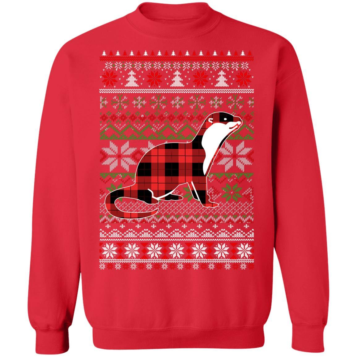 Otter Red Plaid Ugly Christmas Sweater Funny Gifts-T-Shirt & Sweatshirt-Crewneck Sweatshirt-Red