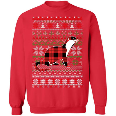 Otter Red Plaid Ugly Christmas Sweater Funny Gifts-T-Shirt & Sweatshirt-Crewneck Sweatshirt-Red