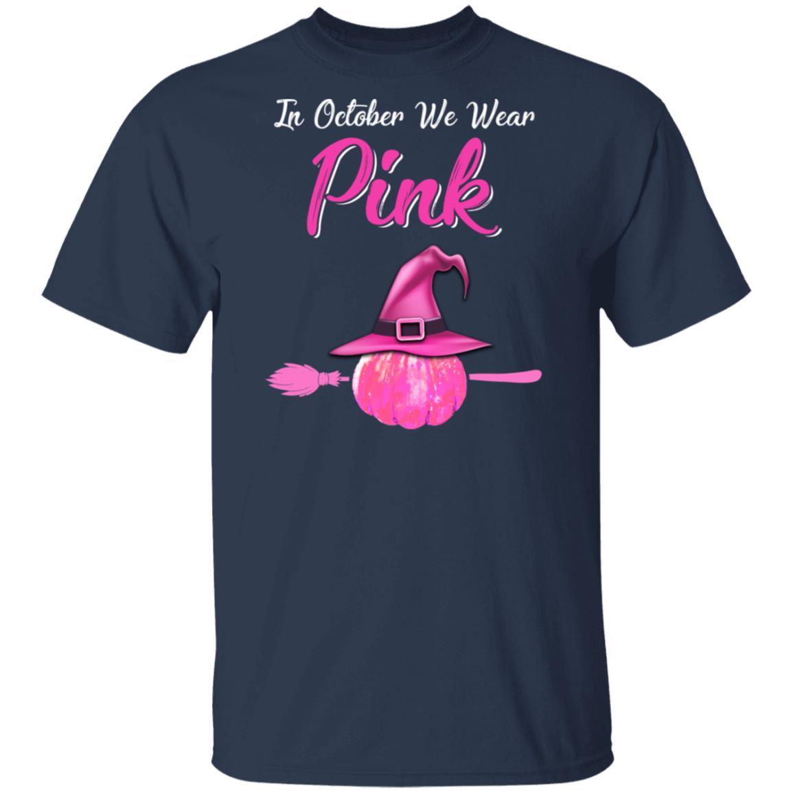 October Wear Pink Halloween Witch Pumpkin Breast Cancer-T-Shirt & Hoodie-Classic T-Shirt-Navy