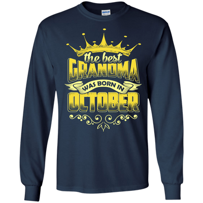 The Best Grandma Was Born In October-T-Shirt & Hoodie-Long Sleeve T-Shirt-Navy