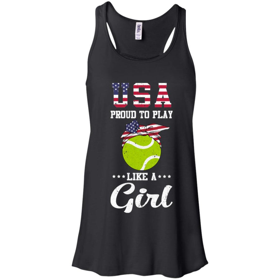 Usa Proud To Play Like A Girl Tennis-T-Shirt & Tank Top-Women's Flowy Racerback Tank-Black