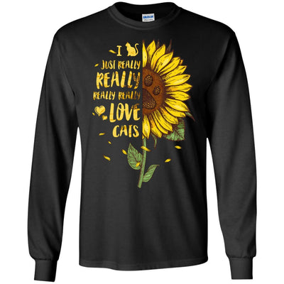 I Just Really Really Love Cats Sunflower-T-Shirt & Tank Top-Long Sleeve T-Shirt-Black