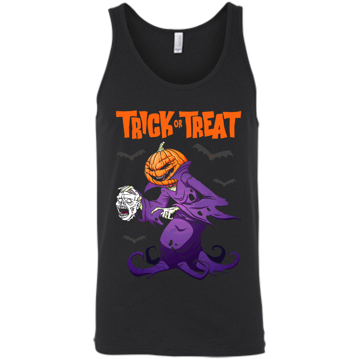 Trick Or Treat Pumpkin Zombie Halloween-T-Shirt & Hoodie-Unisex Tank-Black