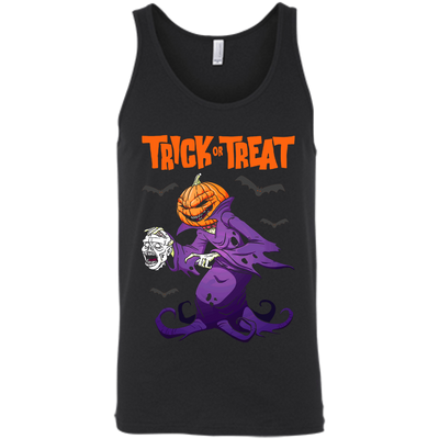 Trick Or Treat Pumpkin Zombie Halloween-T-Shirt & Hoodie-Unisex Tank-Black