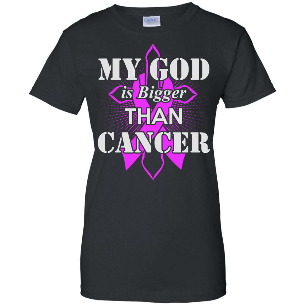 My God Is Bigger Than Cancer Purple Awareness Ribbon-T-Shirt & Hoodie-Women's T-Shirt-Black