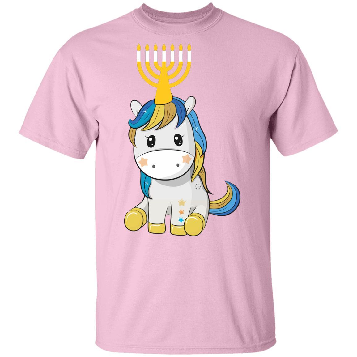 Funny Jewish Unicorn Menorah Kids Girl Hanukkah Youth-Youth Shirt-Youth T-Shirt-Light Pink