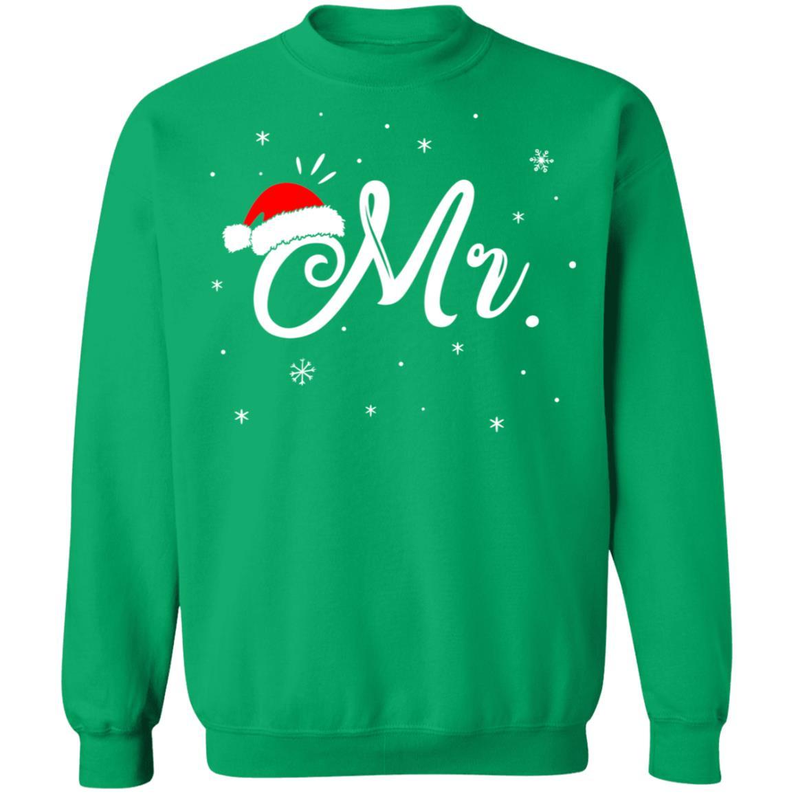 Funny Christmas Couple Matching Mr And Mrs Santa Hat Gift-T-Shirt & Sweatshirt-Crewneck Sweatshirt-Irish Green