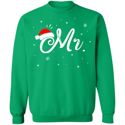 Funny Christmas Couple Matching Mr And Mrs Santa Hat Gift-T-Shirt & Sweatshirt-Crewneck Sweatshirt-Irish Green