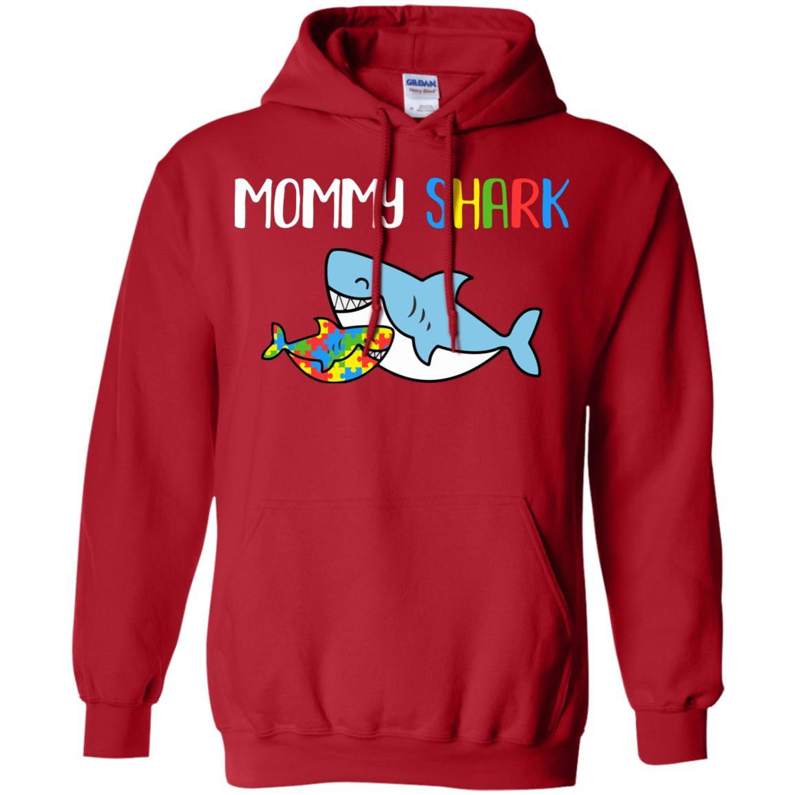 Mommy Shark Support Autism Awareness For Child-T-Shirt & Hoodie-Pullover Hoodie-Red