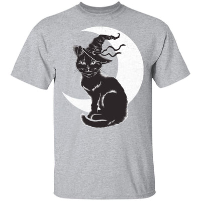 Vintage Scary Halloween Black Cat Costume Witch Hat Moon-T-Shirt & Hoodie-Classic T-Shirt-Sport Grey