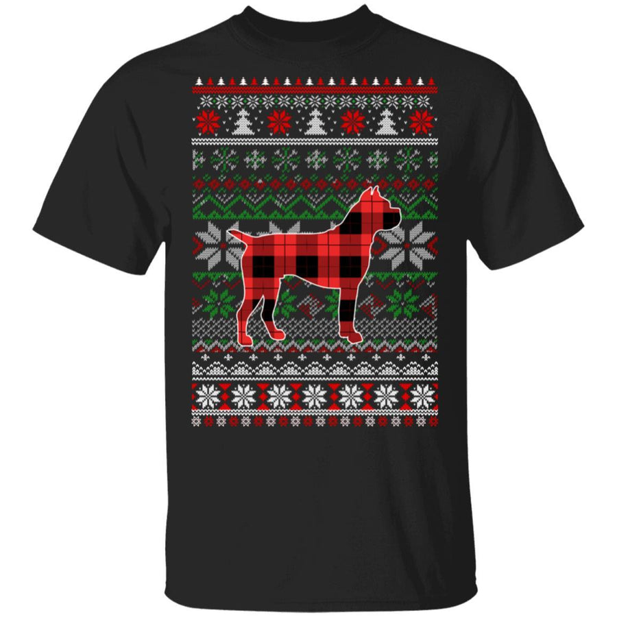 Boxer Red Plaid Ugly Christmas Sweater Funny Gifts-T-Shirt & Sweatshirt-Classic T-Shirt-Black