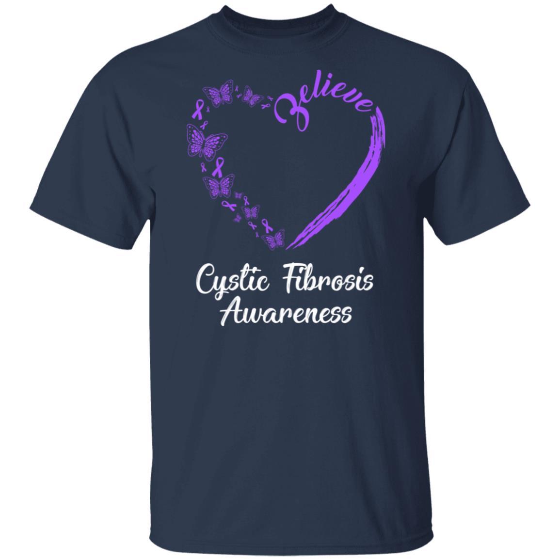 Butterfly Believe Cystic Fibrosis Awareness Ribbon Gifts-T-Shirt & Hoodie-Classic T-Shirt-Navy