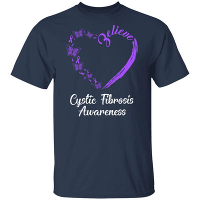 Butterfly Believe Cystic Fibrosis Awareness Ribbon Gifts-T-Shirt & Hoodie-Classic T-Shirt-Navy
