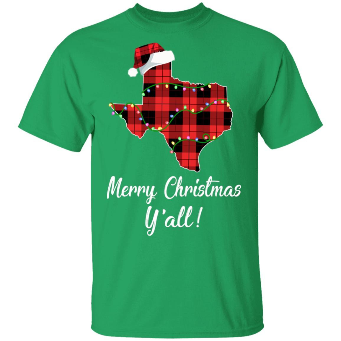 Merry Christmas Y'all Texas State Red Plaid Gift-T-Shirt & Sweatshirt-Classic T-Shirt-Irish Green