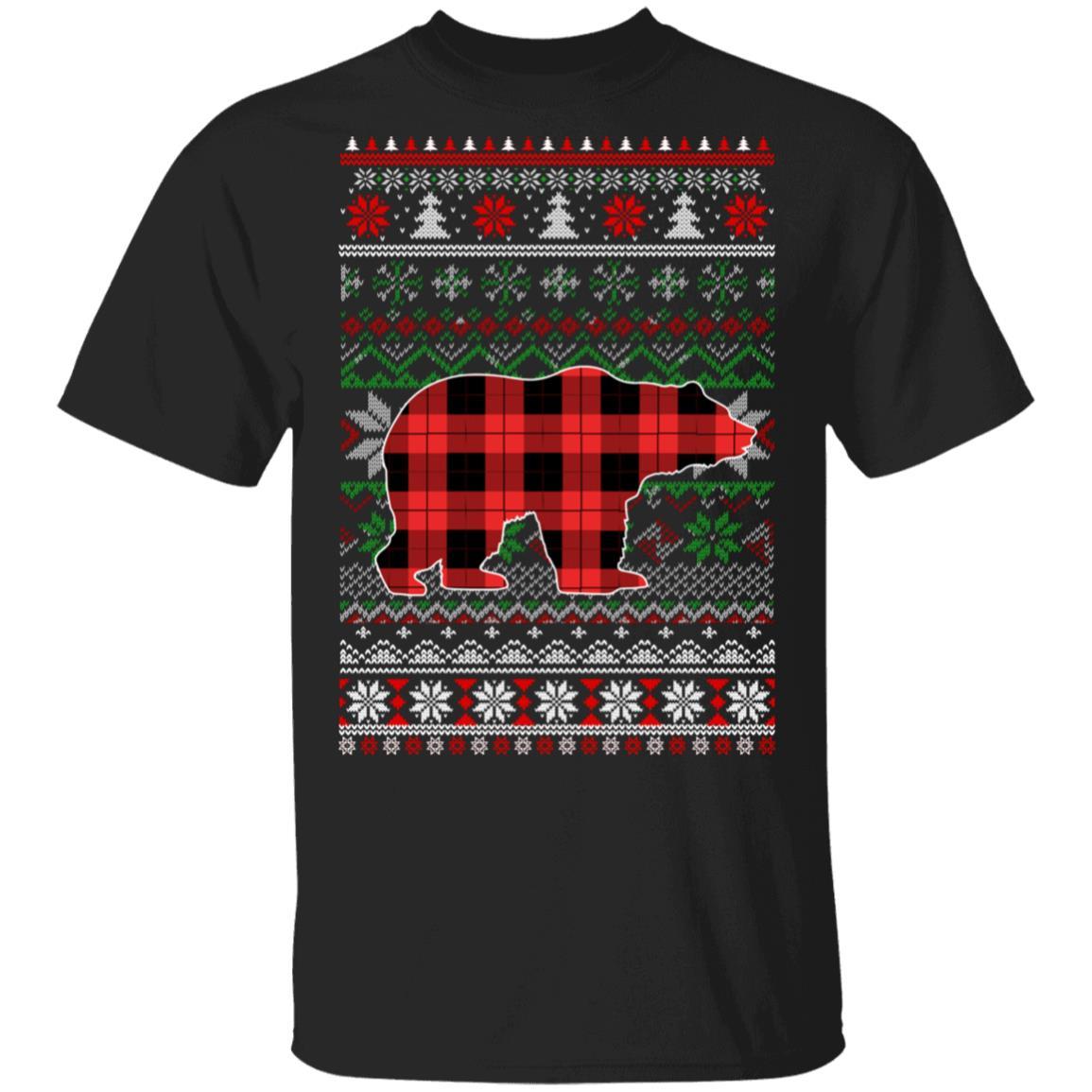 Bear Red Plaid Ugly Christmas Sweater Funny Gifts-T-Shirt & Sweatshirt-Classic T-Shirt-Black