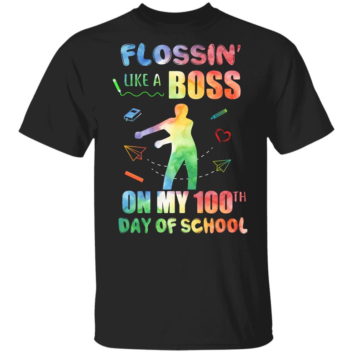 Flossin Like Boss 100 Day Of School Teacher Gift Youth-Youth Shirt-Youth T-Shirt-Black