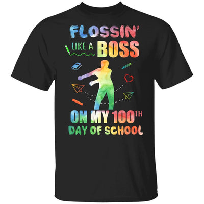 Flossin Like Boss 100 Day Of School Teacher Gift Youth-Youth Shirt-Youth T-Shirt-Black