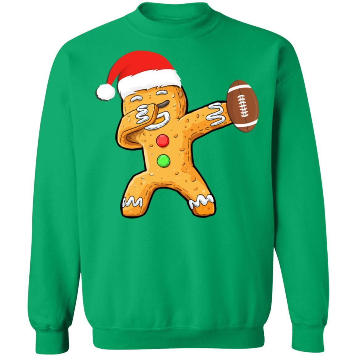 Dabbing Gingerbread Santa Football Christmas Pajama Gifts-T-Shirt & Sweatshirt-Crewneck Sweatshirt-Irish Green