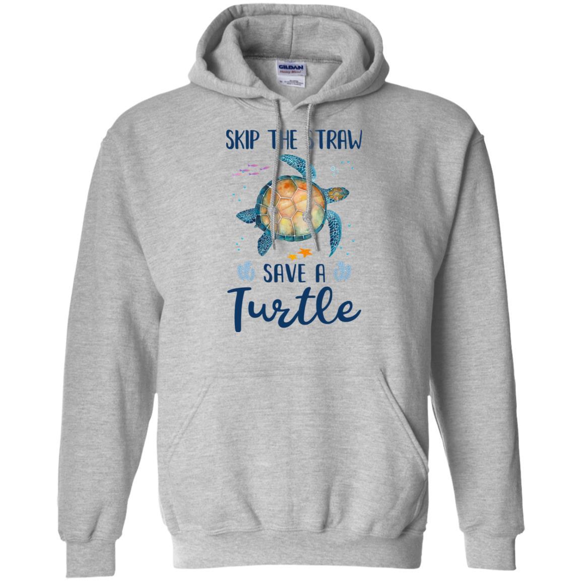 Skip A Straw Save A Turtle Save Turtles-T-Shirt & Hoodie-Pullover Hoodie-Sport Grey