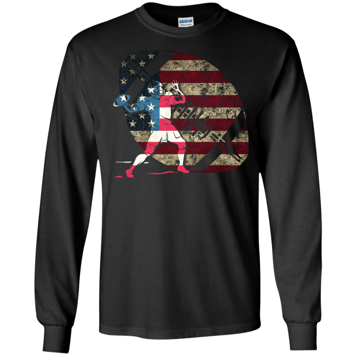 Quarterback Football America Flag-T-Shirt & Hoodie-Long Sleeve T-Shirt-Black