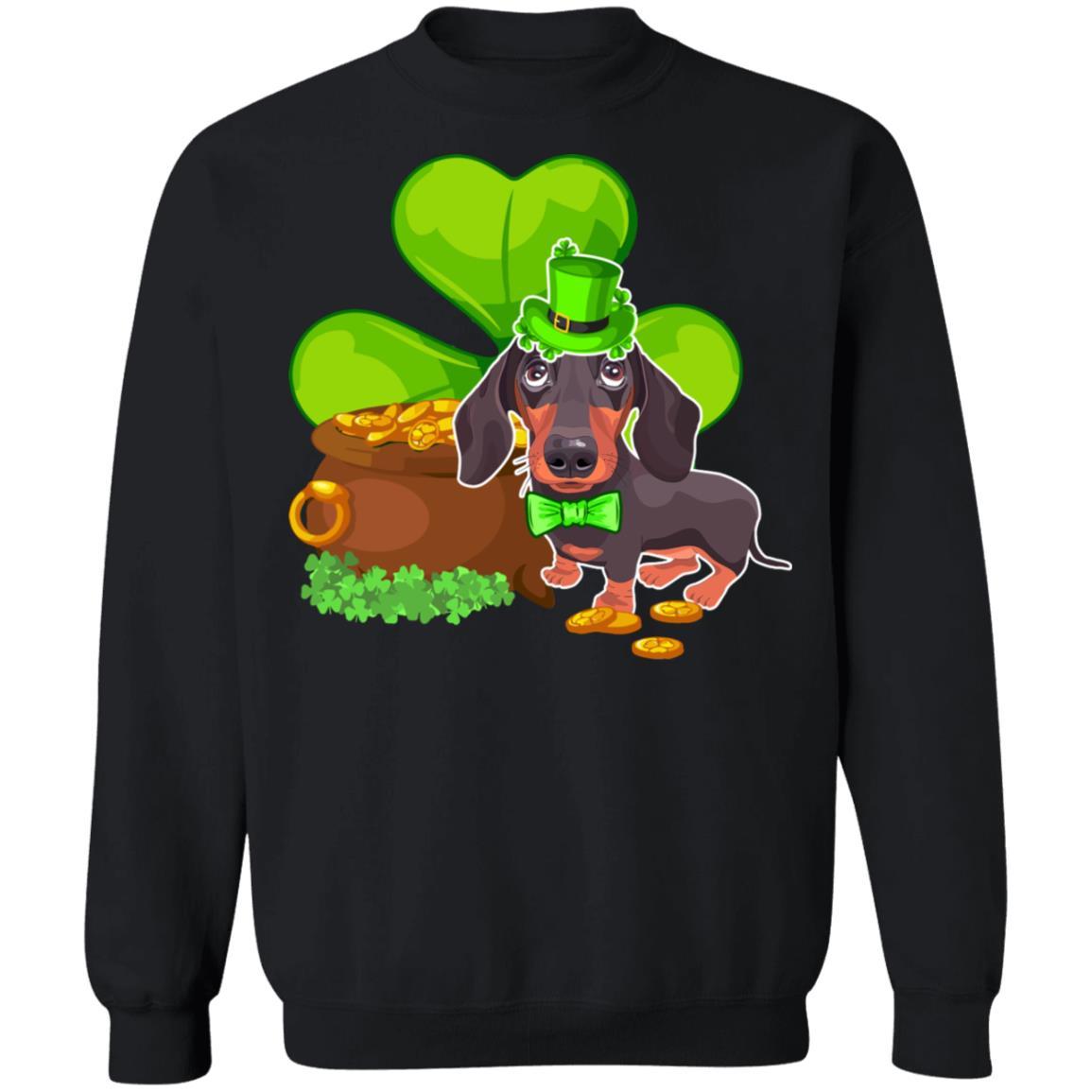 Dachshund St Patrick's Day Irish Dog Lover Funny Gifts-T-Shirt & Hoodie-Crewneck Sweatshirt-Black
