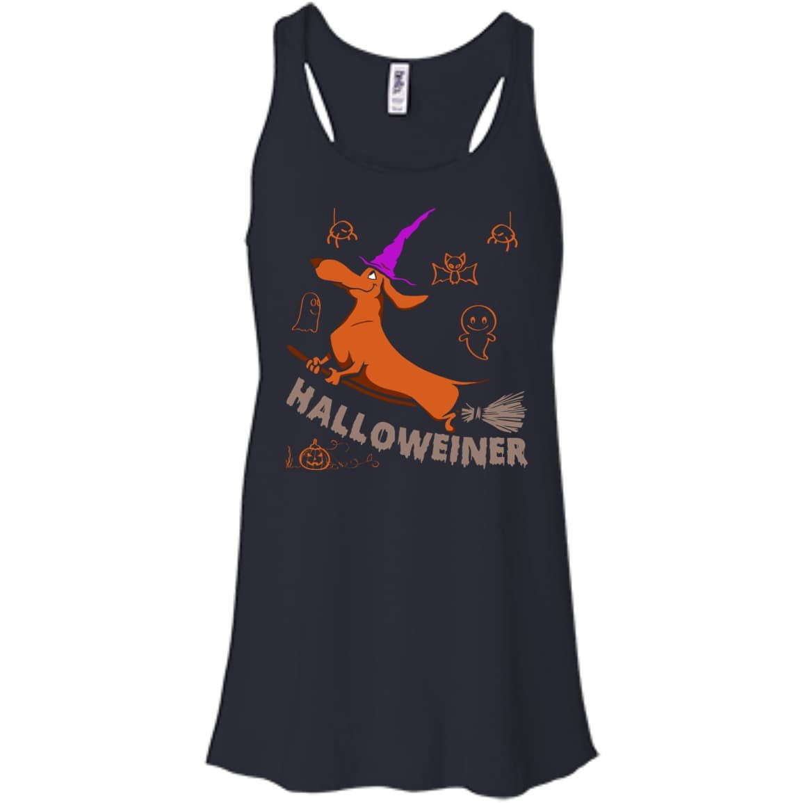 Halloweiner Halloween Dog-T-Shirt & Hoodie-Women's Flowy Racerback Tank-Midnight