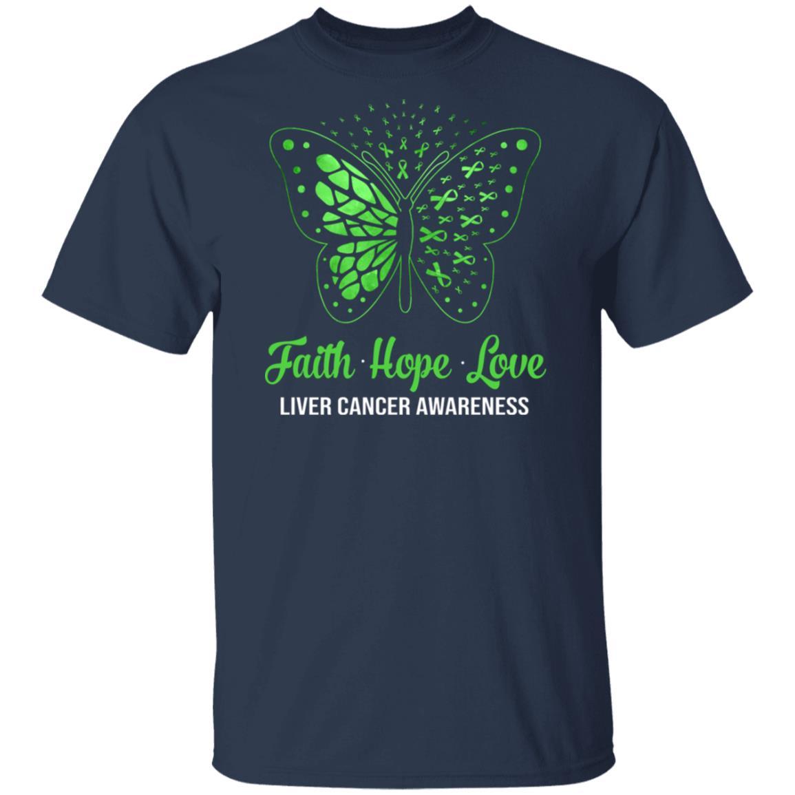 Faith Hope Love Green Butterfly Liver Cancer Awareness-T-Shirt & Hoodie-Classic T-Shirt-Navy