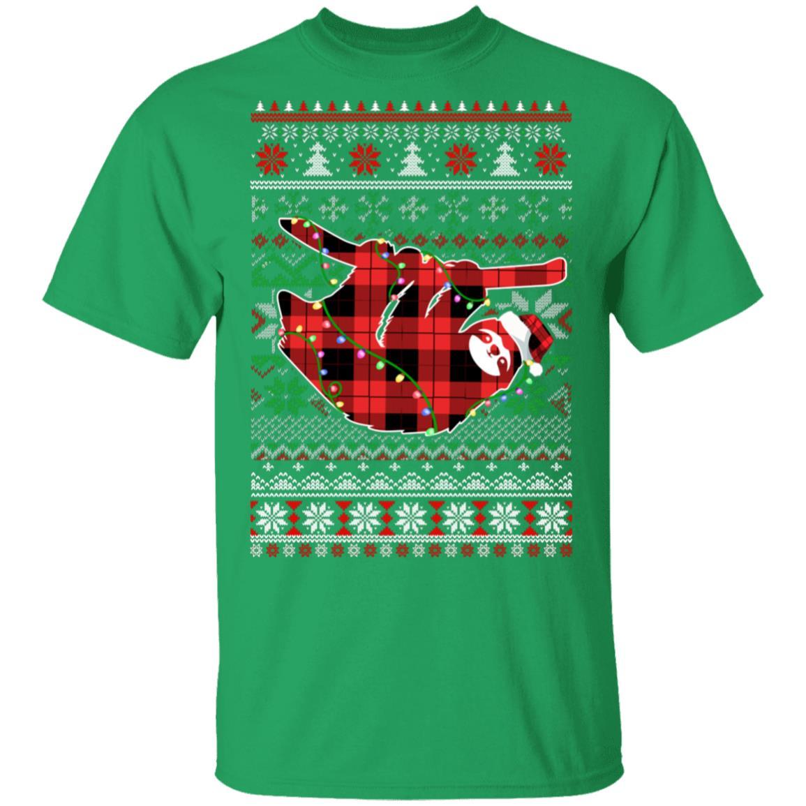 Red Plaid Buffalo Sloth Pajamas Family Christmas Sweater-T-Shirt & Sweatshirt-Classic T-Shirt-Irish Green