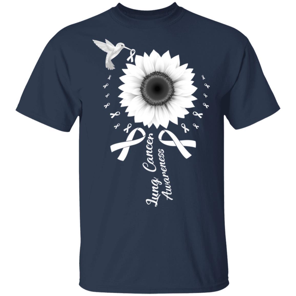 Hummingbird Sunflower White Ribbon Lung Cancer Awareness-T-Shirt & Hoodie-Classic T-Shirt-Navy