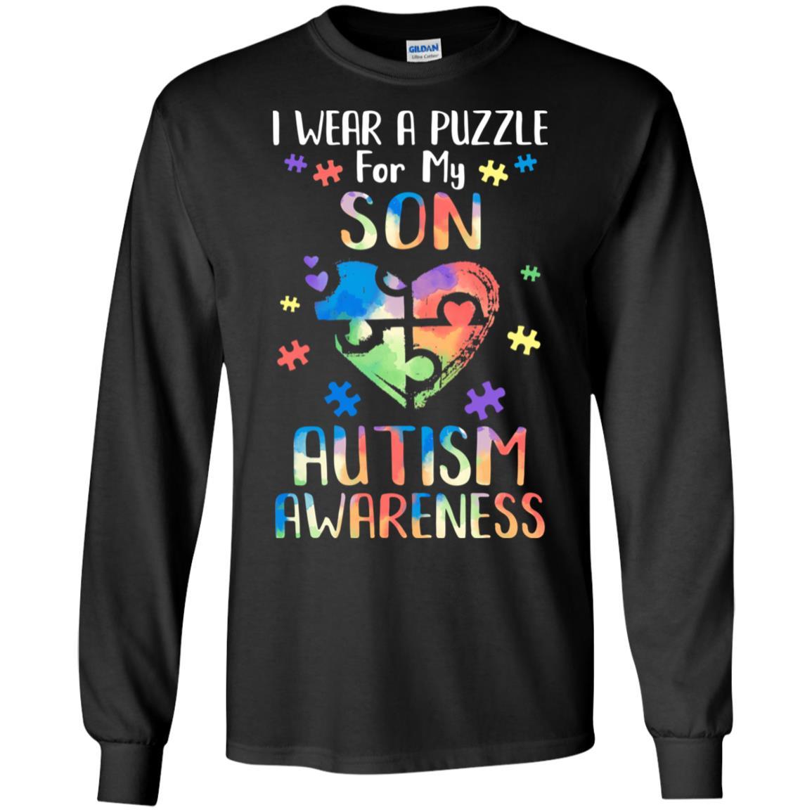 I Wear A Puzzle For My Son Autism Awareness-T-Shirt & Hoodie-Long Sleeve T-Shirt-Black
