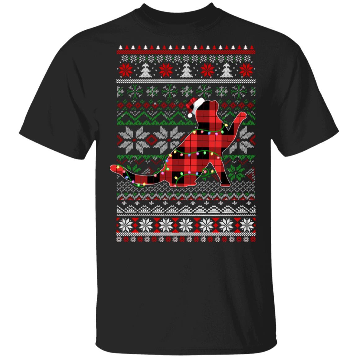 Red Plaid Buffalo Cat Pajamas Family Christmas Sweater-T-Shirt & Sweatshirt-Classic T-Shirt-Black