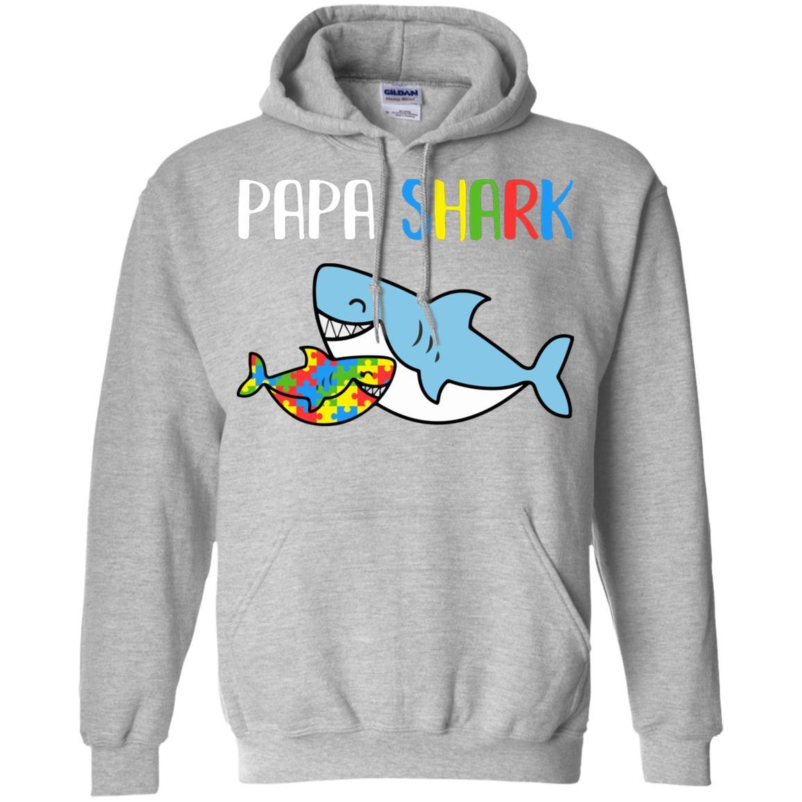Papa Shark Support Autism Awareness For Grandchild-T-Shirt & Hoodie-Pullover Hoodie-Sport Grey