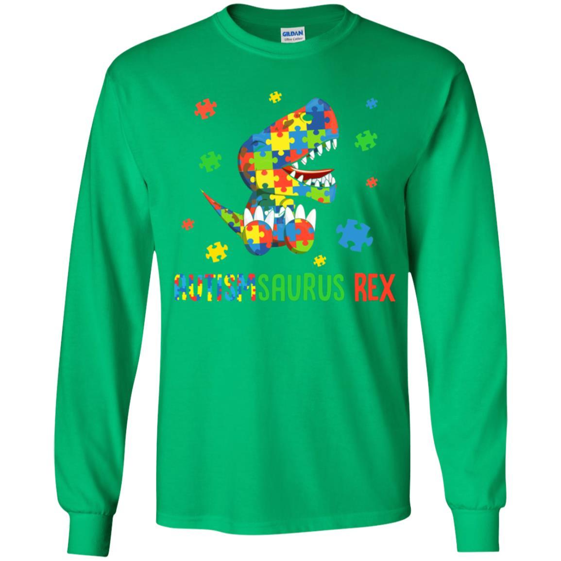 Autismsaurus Rex Autism Dinosaur T-Rex For Kids Youth-Youth Shirt-Youth Long Sleeve T-Shirt-Irish Green