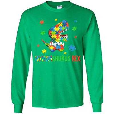Autismsaurus Rex Autism Dinosaur T-Rex For Kids Youth-Youth Shirt-Youth Long Sleeve T-Shirt-Irish Green