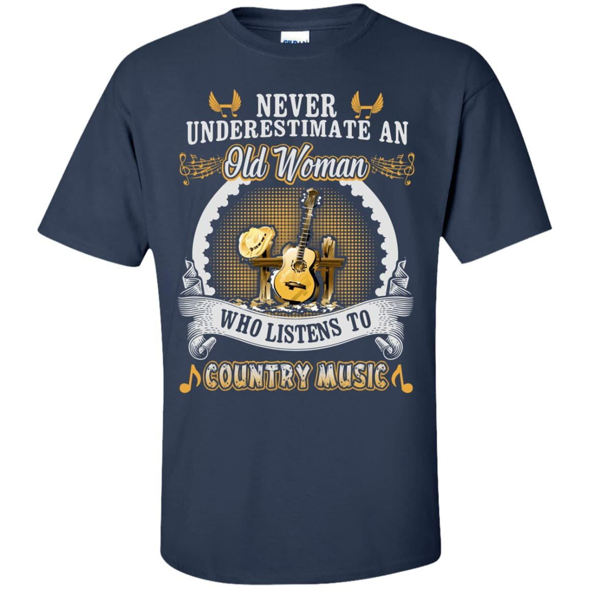 An Old Woman Listen To Country Music-T-Shirt & Hoodie-Classic T-Shirt-Navy