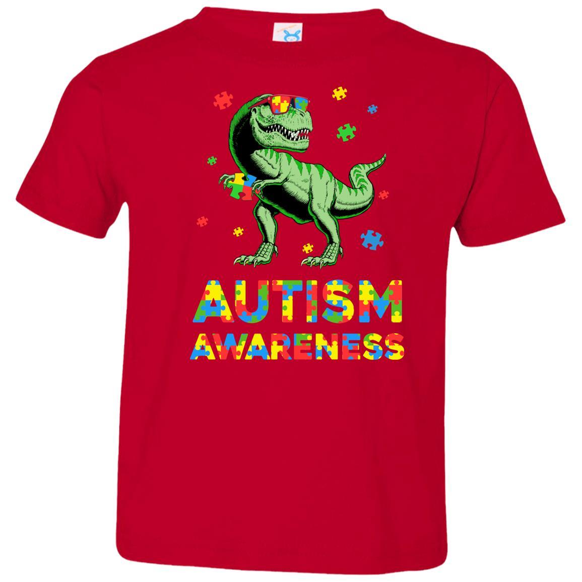 Dinosaur Puzzle Autism Awareness For Boys Girls Youth-Youth Shirt-Toddler T-Shirt-Red