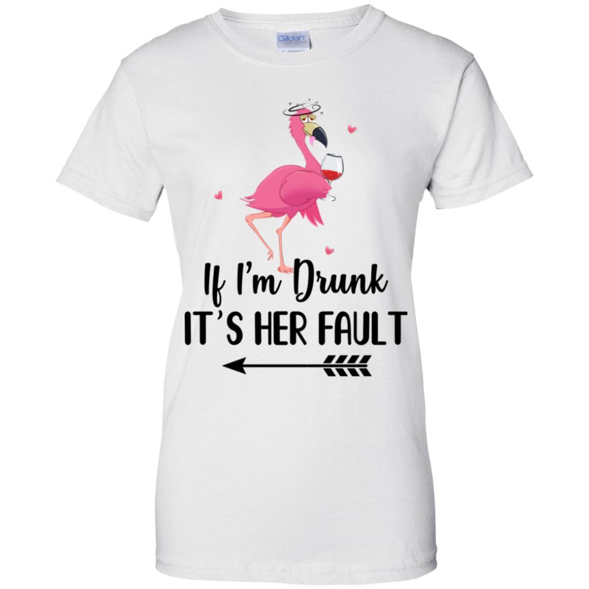 If I'm Drunk It's Her Fault Flamingo Drink Wine Lover Left Arrow-T-Shirt & Tank Top-Women's T-Shirt-White