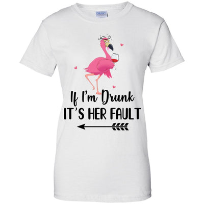 If I'm Drunk It's Her Fault Flamingo Drink Wine Lover Left Arrow-T-Shirt & Tank Top-Women's T-Shirt-White