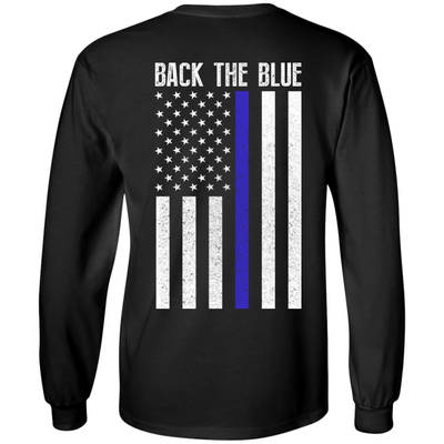 BACK THE BLUE Thin Blue Line Flag-T-Shirt & Hoodie-Long Sleeve T-Shirt-Black