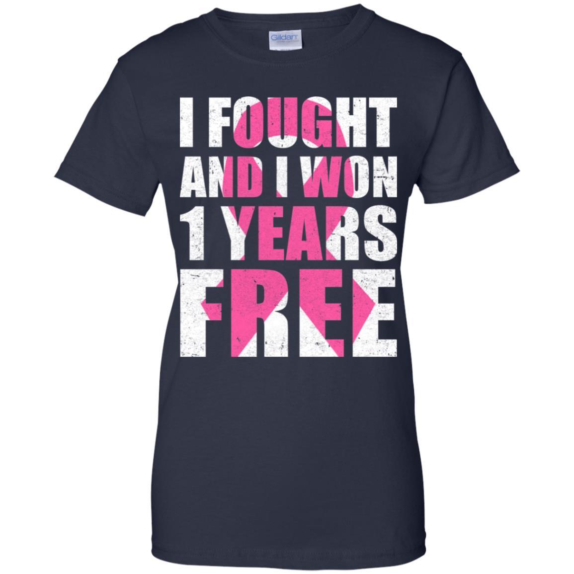 I Fought An I Won 1 Year Free Fight Support Breast Cancer-T-Shirt & Hoodie-Women's T-Shirt-Navy