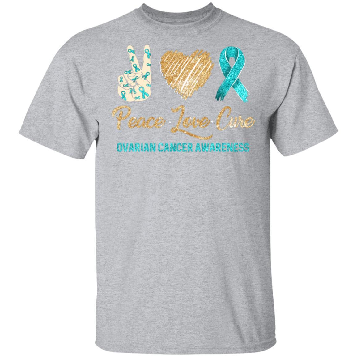 Peace Love Cure Ovarian Cancer Awareness-T-Shirt & Hoodie-Classic T-Shirt-Sport Grey