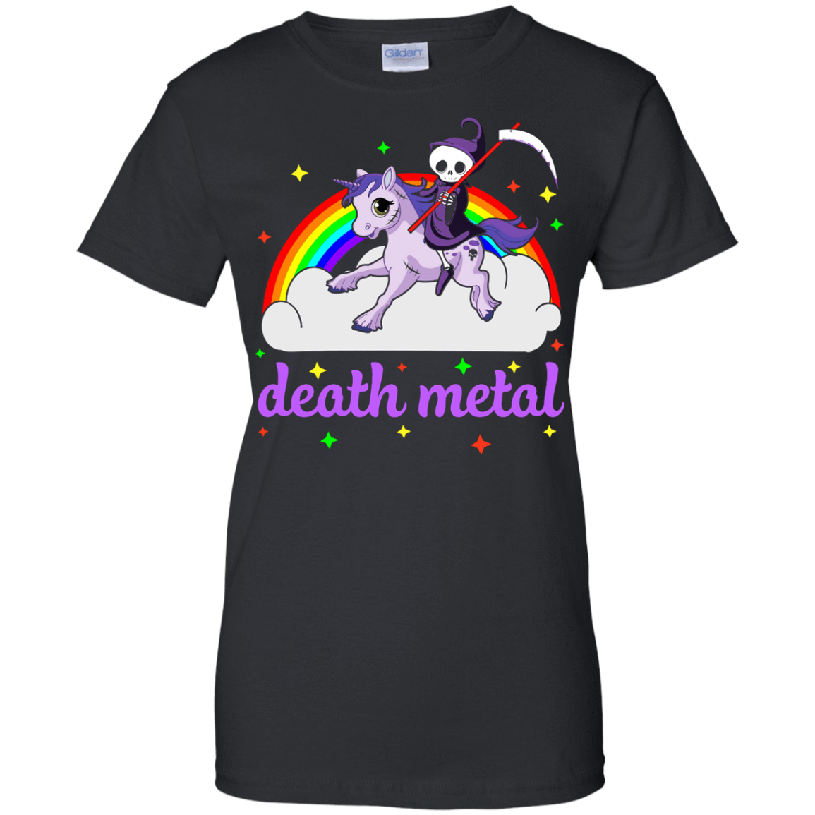 Rainbow Death Metal Rocker Unicorn-T-Shirt & Hoodie-Women's T-Shirt-Black