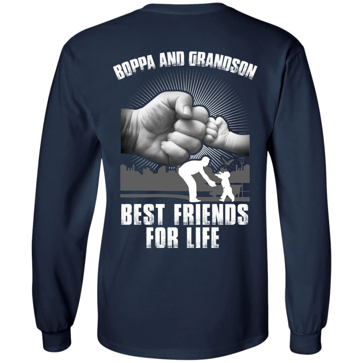 Boppa And Grandson Best Friends For Life-T-Shirt & Hoodie-Long Sleeve T-Shirt-Navy