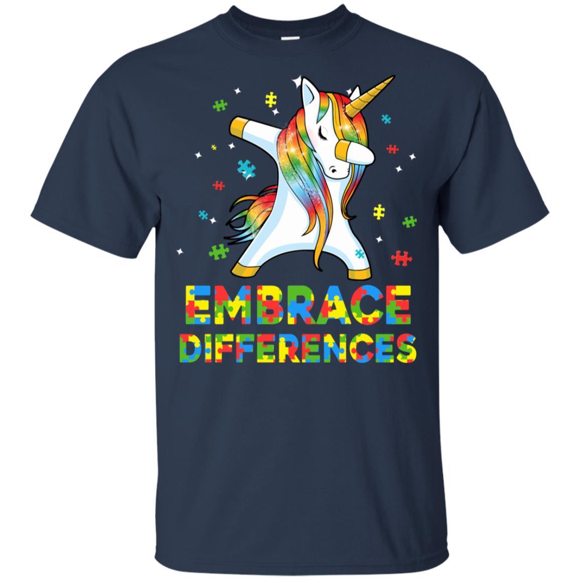Dabbing Unicorn Autism Awareness Embrace Differences Youth-Youth Shirt-Youth T-Shirt-Navy
