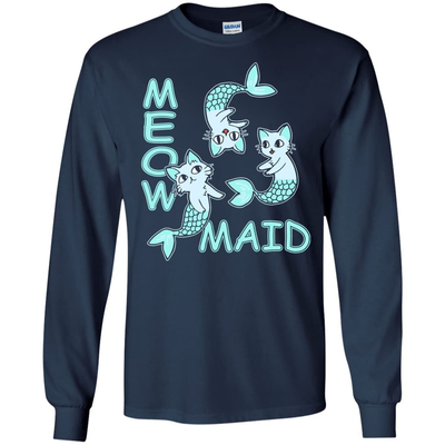 Funny Meowmaid Cat Mermaid-T-Shirt & Hoodie-Long Sleeve T-Shirt-Navy